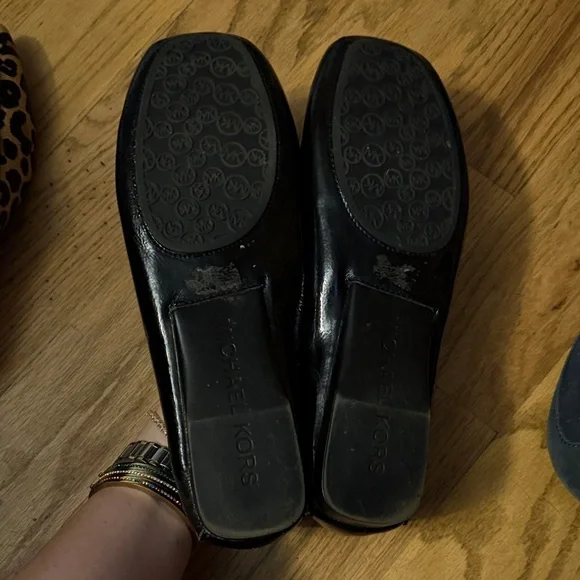 Michael Kors Black Patent Leather Moccasin Loafers with Gold Accents - Picture 3 of 3